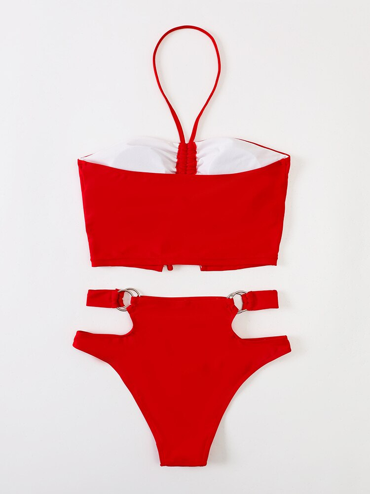 Neckholder-Bikini mit hoher Taille und Aussparung