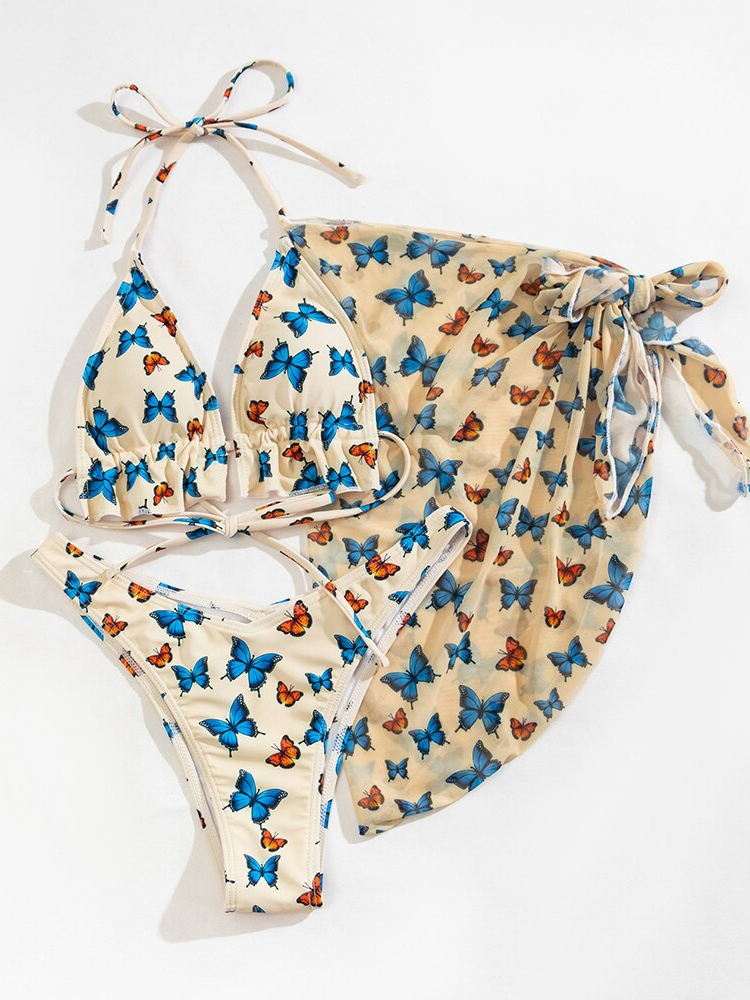 Bikini con estampado de mariposas en color