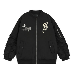 Chaqueta de béisbol con cremallera y bordado urbano