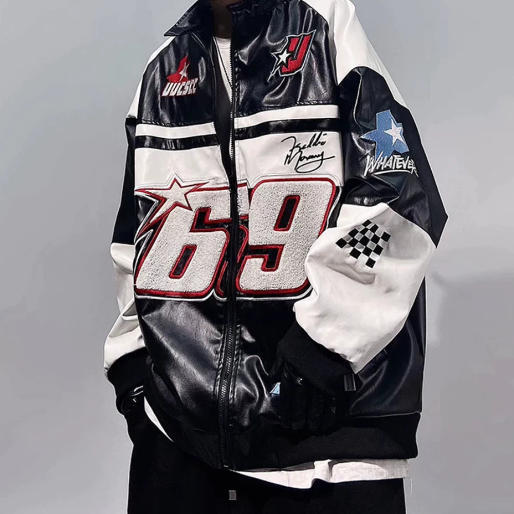 Chaqueta de moto con bordado de hip hop