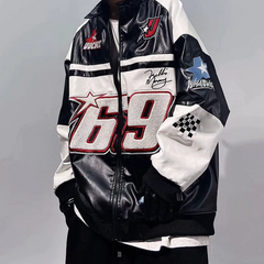 Chaqueta de moto con bordado de hip hop
