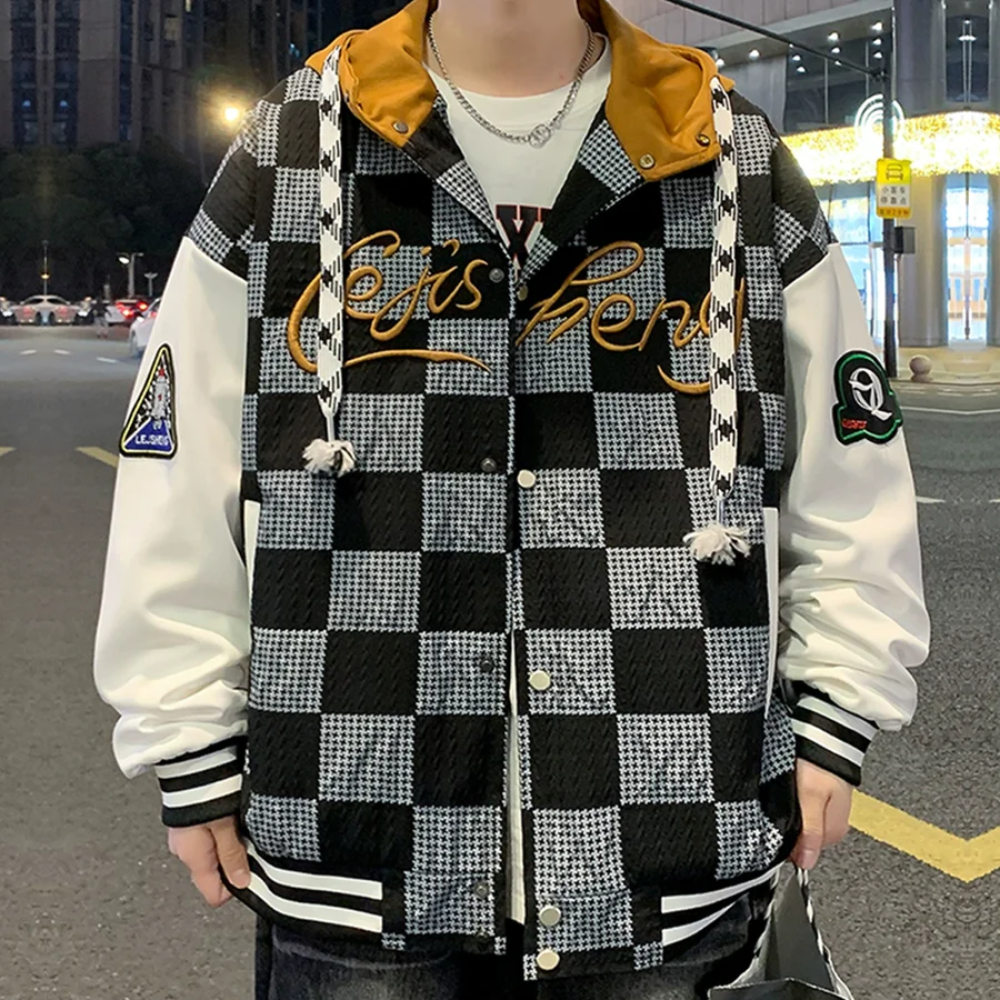 Chaqueta con capucha y cordón de cuadros japoneses
