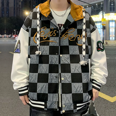 Chaqueta con capucha y cordón de cuadros japoneses