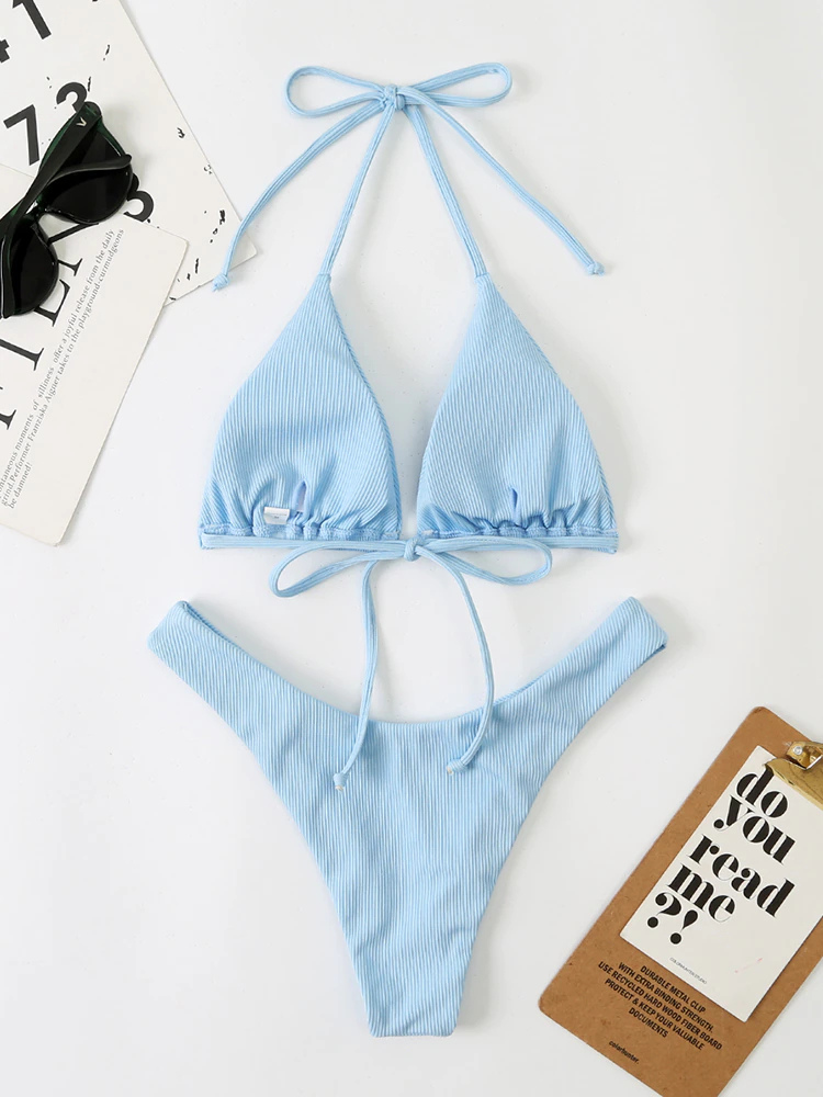 Solid Halter Bikini Swimwear