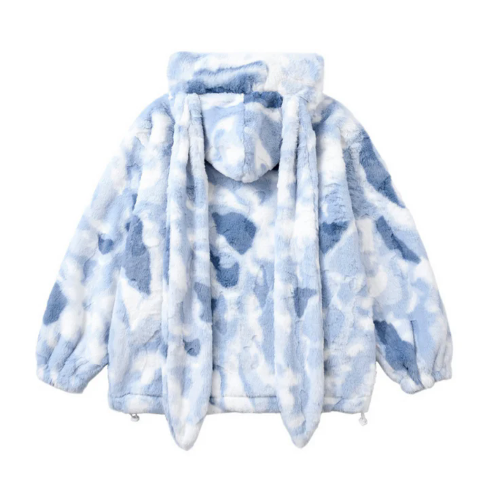Mantel aus Kaninchenfell in Batikoptik