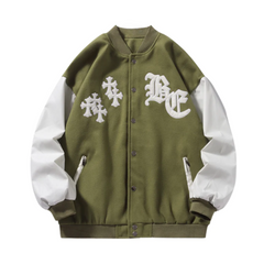 Chaqueta de béisbol con bordados de cruz estilo hip hop vintage