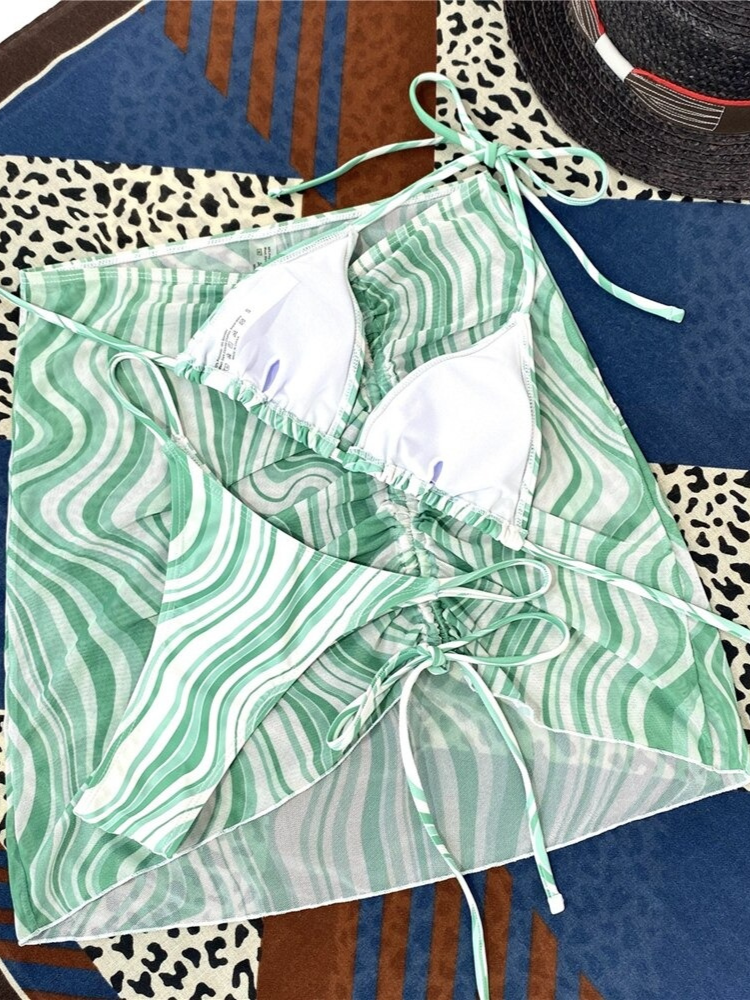 Bikini de 3 piezas con estampado de rayas