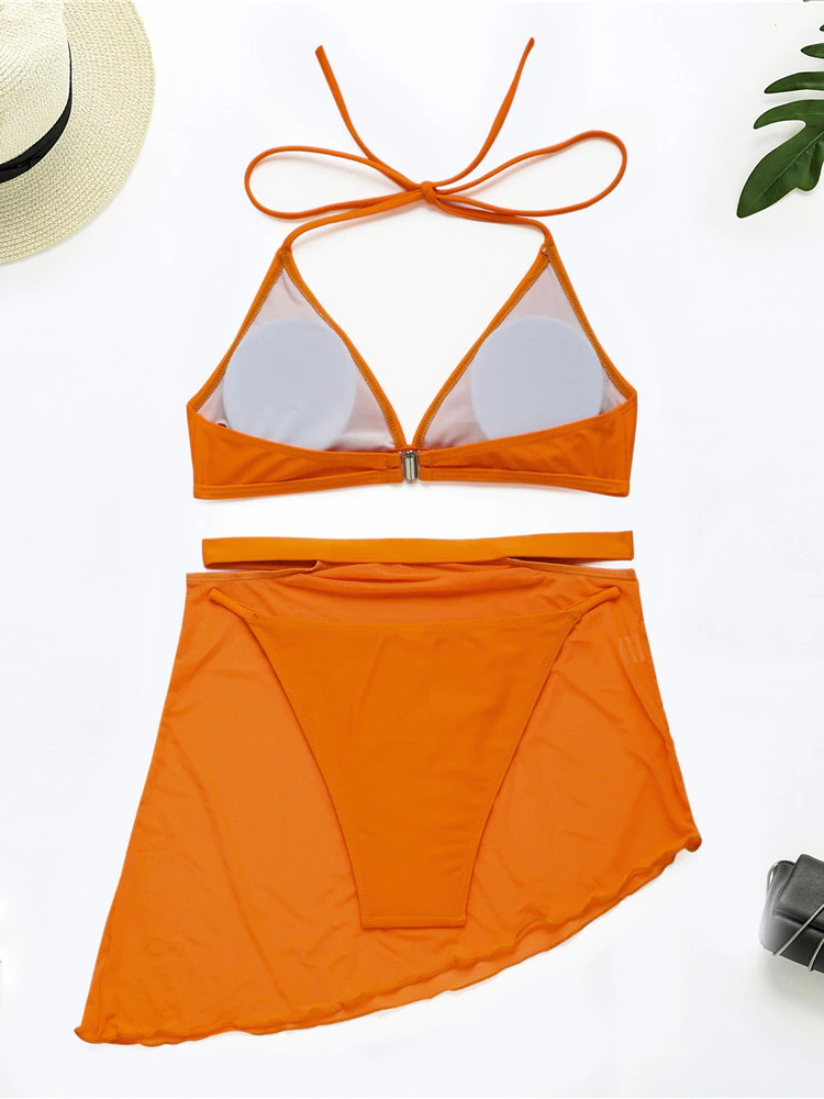 Conjunto de bikini de tres piezas liso