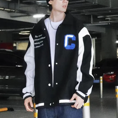 Casual Contrast Color Letter C Jacket