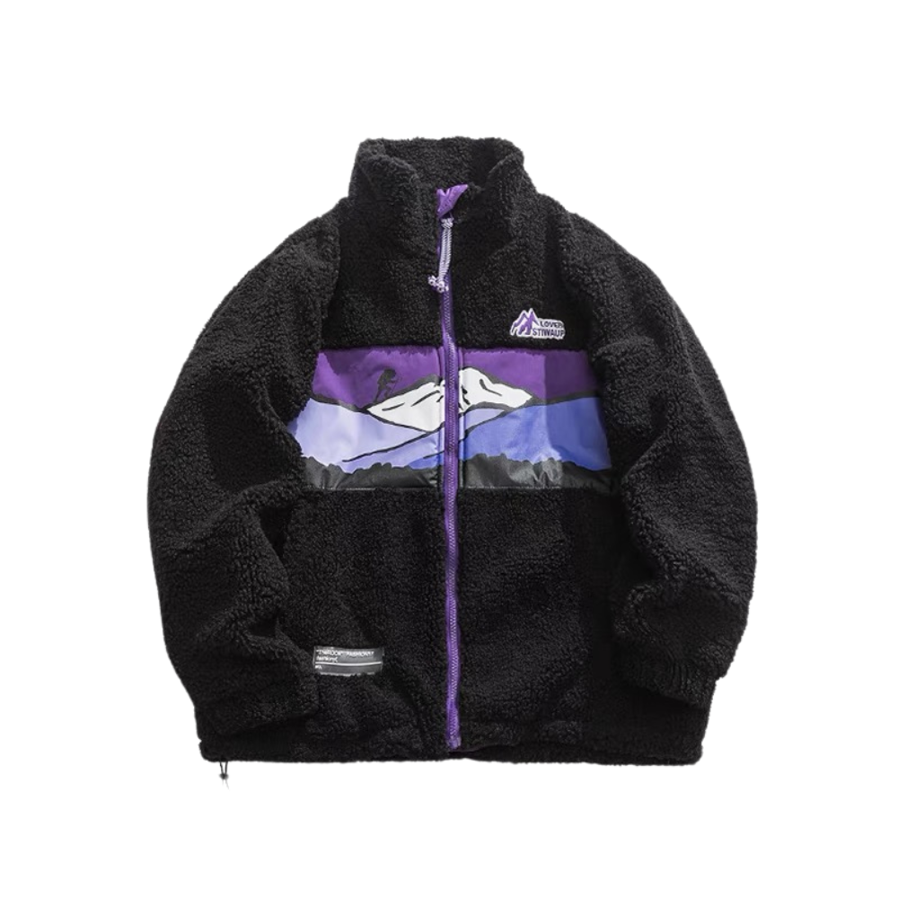 Sherpa-Mantel mit Mountains-Patchwork