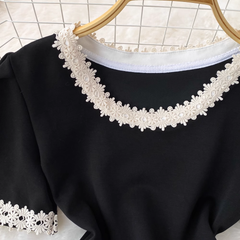 Retro short-sleeved round neck mid-length a-line dress