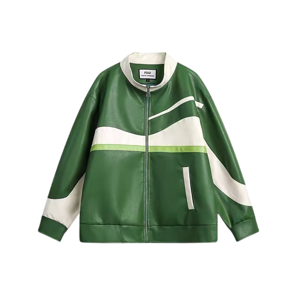 chaqueta de cuero con bloques de color