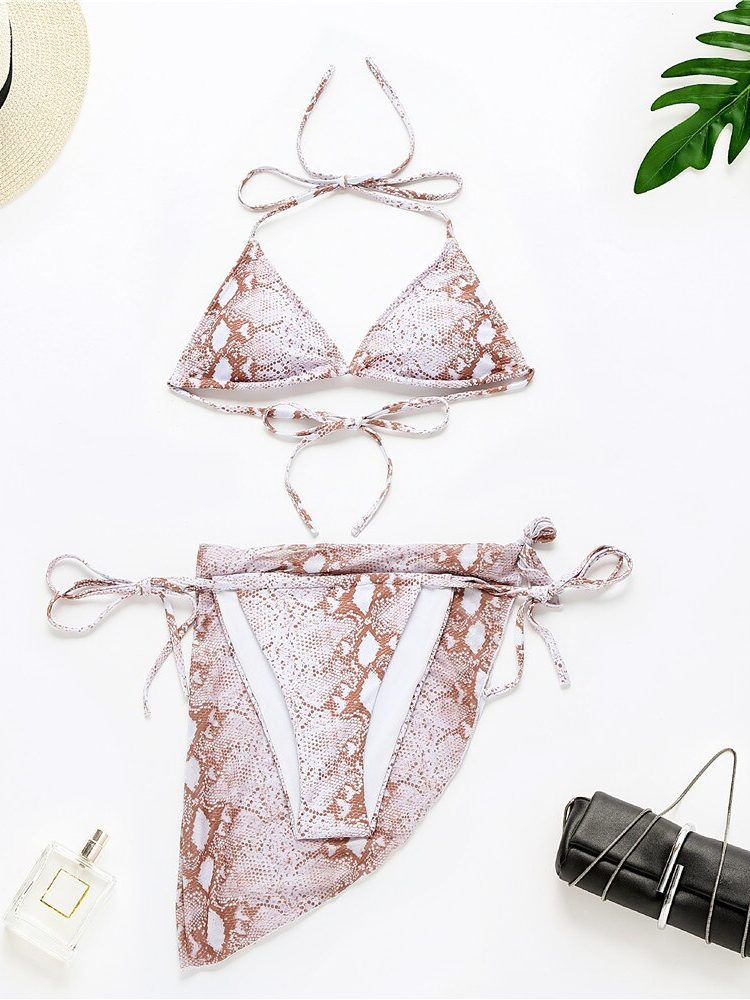 Dreiteiliges Bikini-Set mit Schlangenhaut-Print