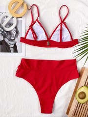 Push-Up-Bikini mit Rüschen und hoher Taille für Damen