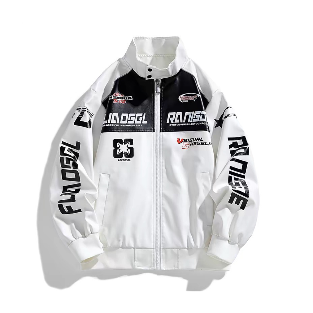 Chaqueta de PU de carreras americana