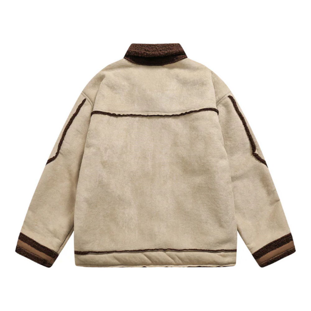 Vintage Wildleder Stickerei Lamm Plüsch Mantel