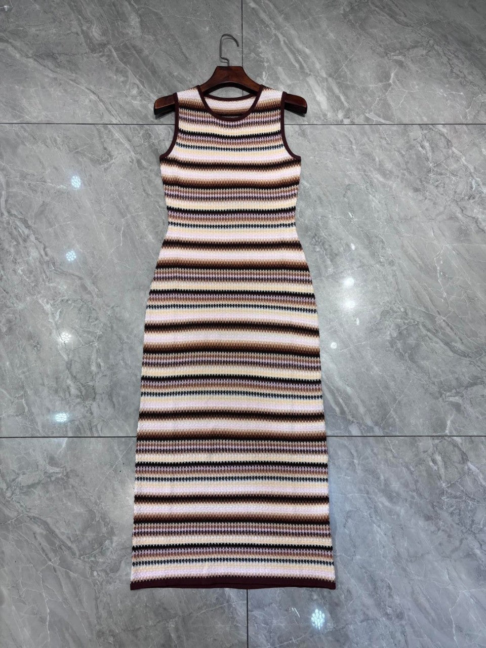 Striped sleeveless camisole waist-cinching figure-hugging high-elastic knitted dress