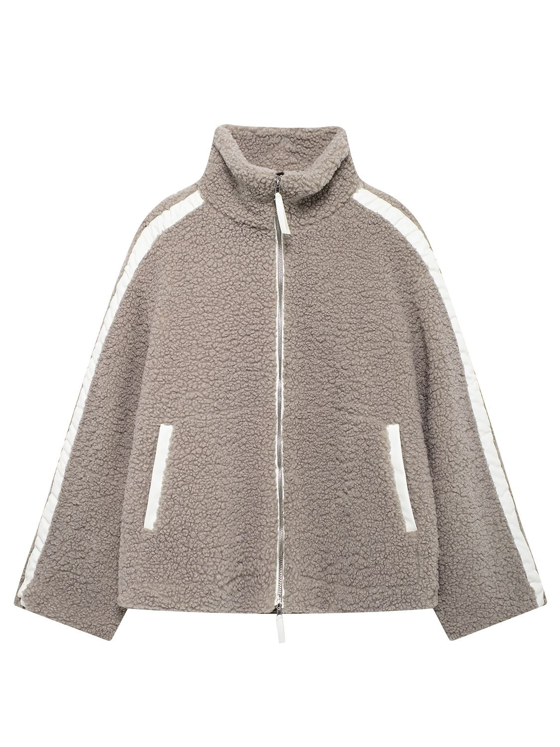 Plüschjacke mit Rollkragen und langen Ärmeln und Reißverschluss