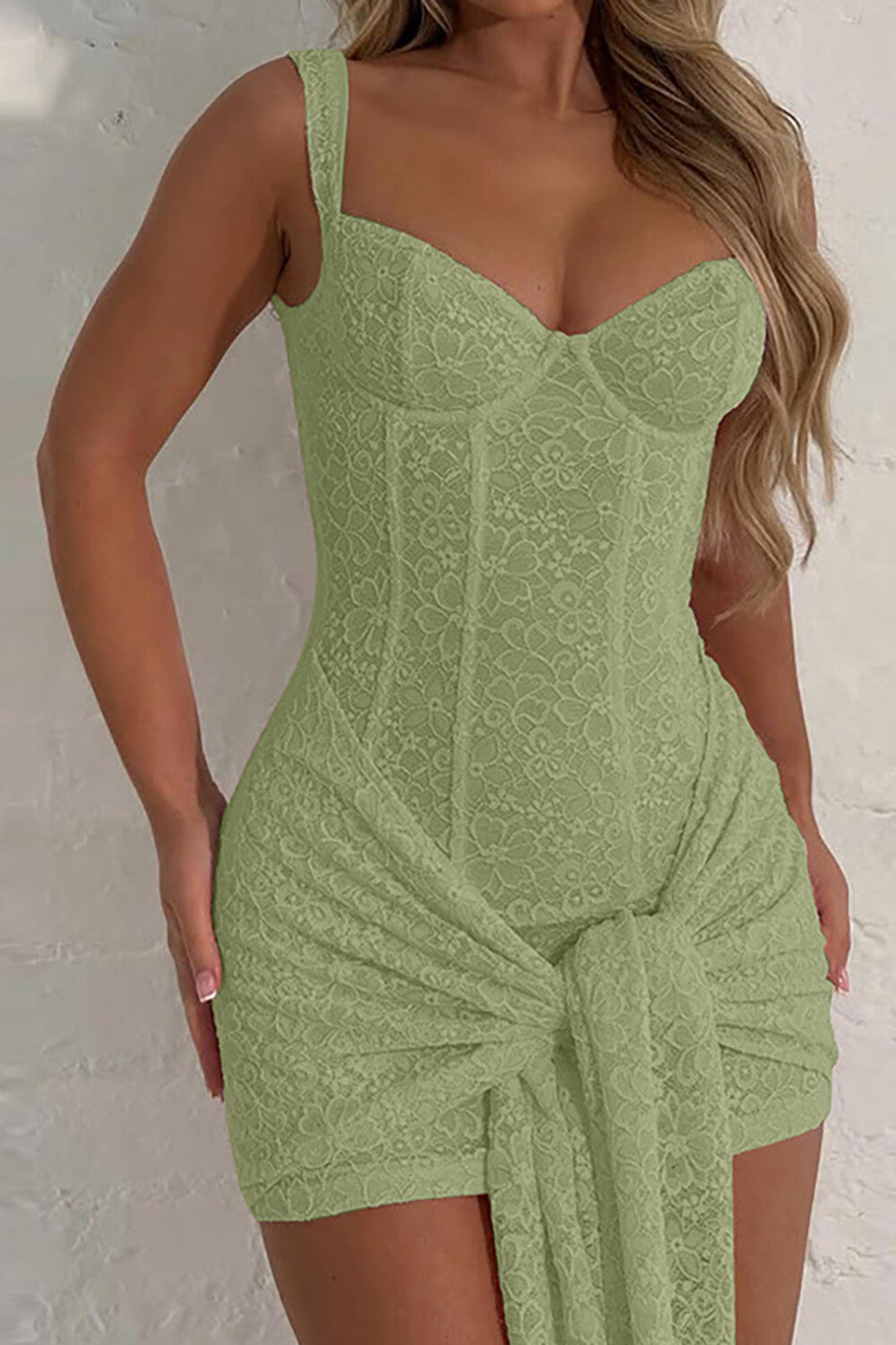 Corset Design Ruched Tie Up Streamer Bodycon Lace Slip Mini Dresses - Pink