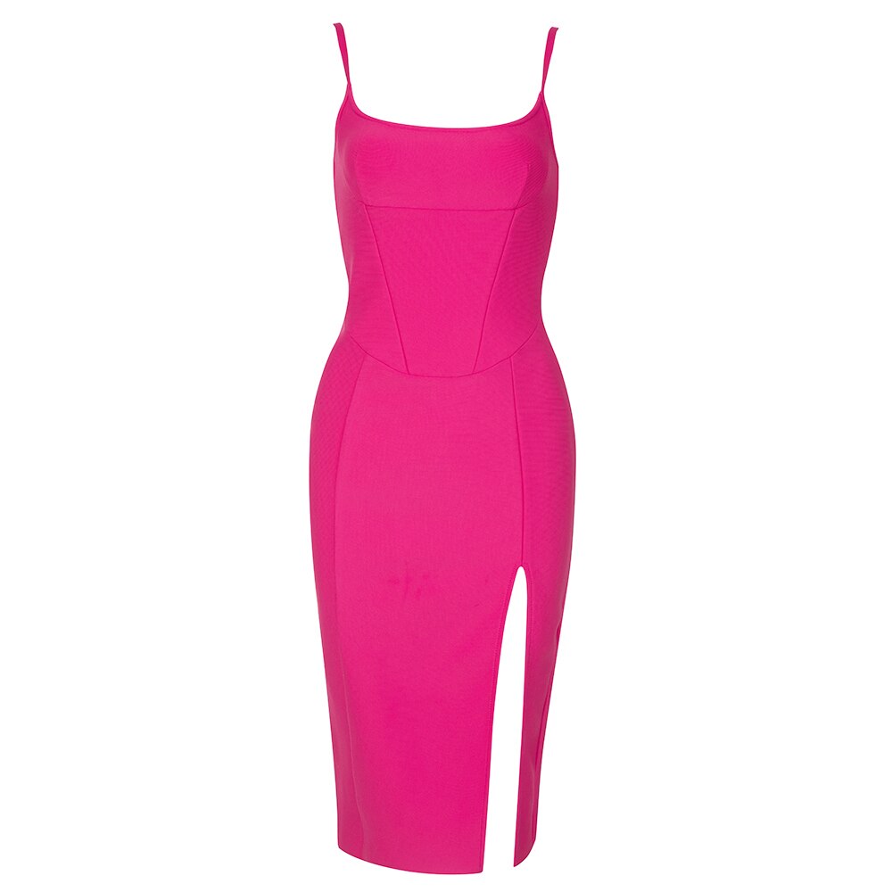 Chic Dresses Women Sexy Square Collar Hot Pink Slip Mini Dress Celebrity Party Club Bandage Dress
