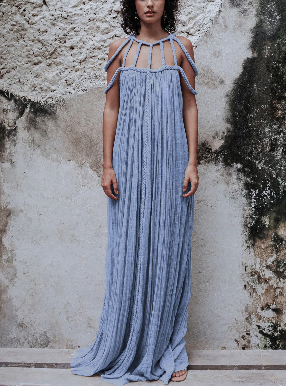 Leisure drawstring multi-color dress for vacation loose fitting dress