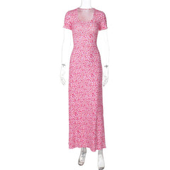 printed U-neck back strap short sleeved dress