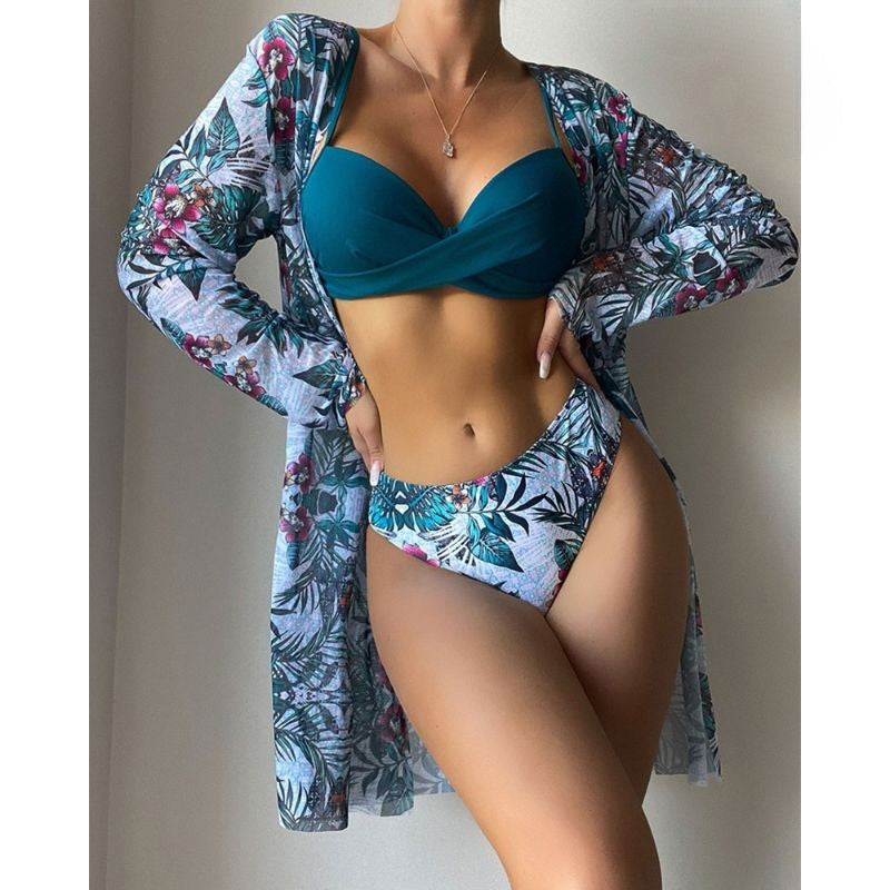 Conjuntos de bikini de cintura baja con diseño floral torcido para mujer