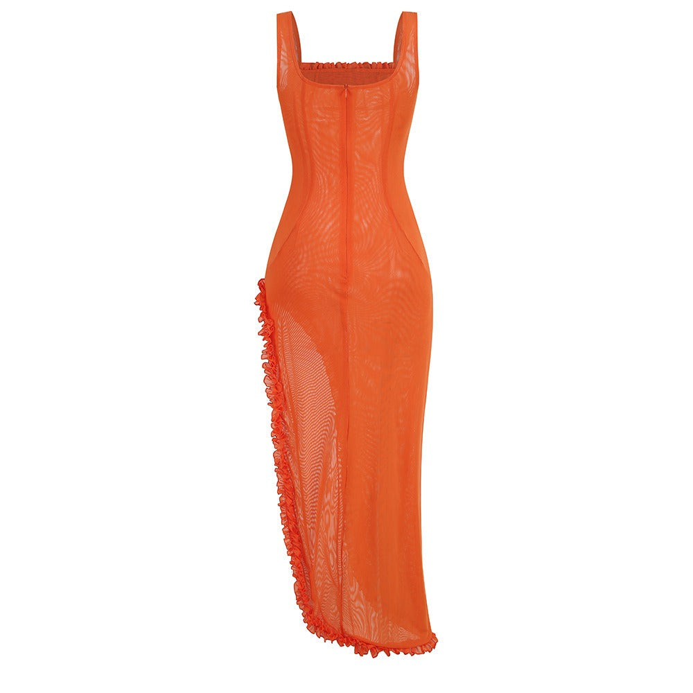 Irregular slit dress French dress banquet dress