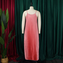 Sexy Spaghetti Strap Dresses Pleated V Neck Sleeveless Loose Straight Ankle Length Elegant Evening Night Party Dress