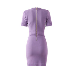 European and American style taro purple short sleeved dress with hollowed out skirt
