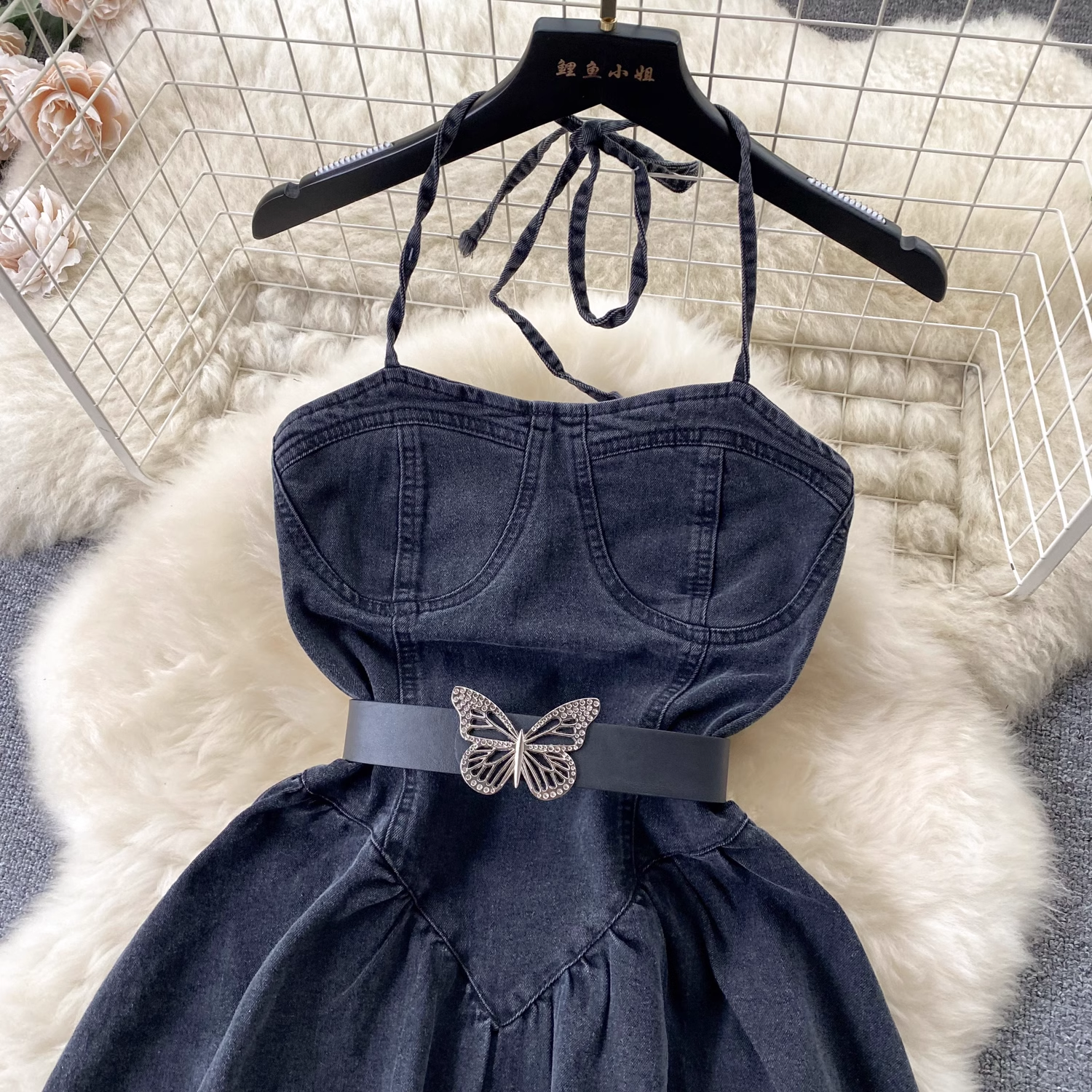 Women's summer strappy denim dress