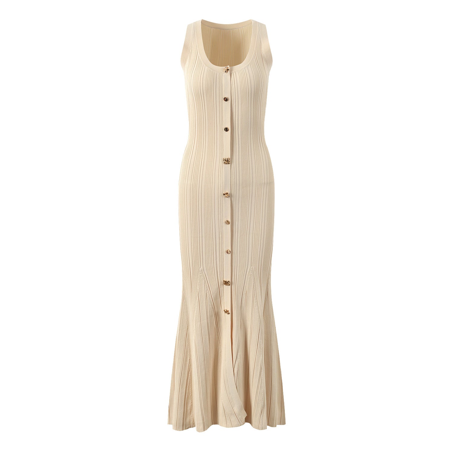 French socialite temperament elegant slim fit and slimming round neck single breasted sleeveless knitted dress long skirt