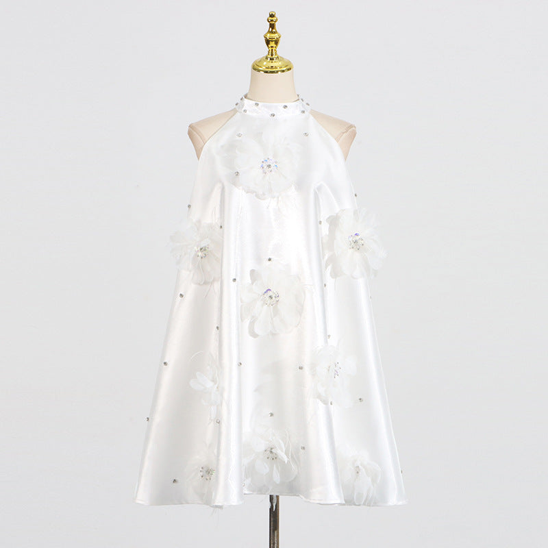 European and American socialite style dress with floral sophistication A-line short skirt