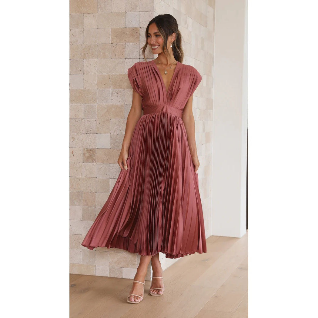 Spring/Sexy Pleated Dress INS Casual Loose Zipper Sleeveless Dress