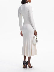 Ivory fishtail maxi dress delicate and elegant ribbed knit long sleeve stretch slim wrap Womens dresses spring new