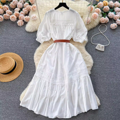 Puff sleeve hollow embroidery sweet summer dress