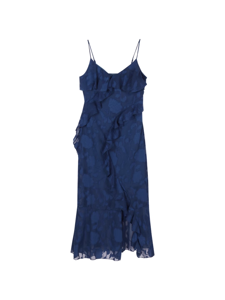 Blue seaside v-neck suspender dress