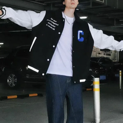 Casual Contrast Color Letter C Jacket