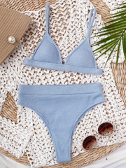 High Waist Push Up Solid Color Bikini Set