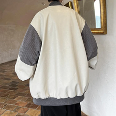 Chaqueta de lana con empalme de cuero sintético japonés