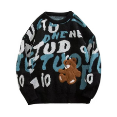 Vintage Letters Bear Knited Sweater