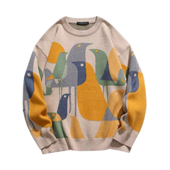 Bunter Vogelpullover