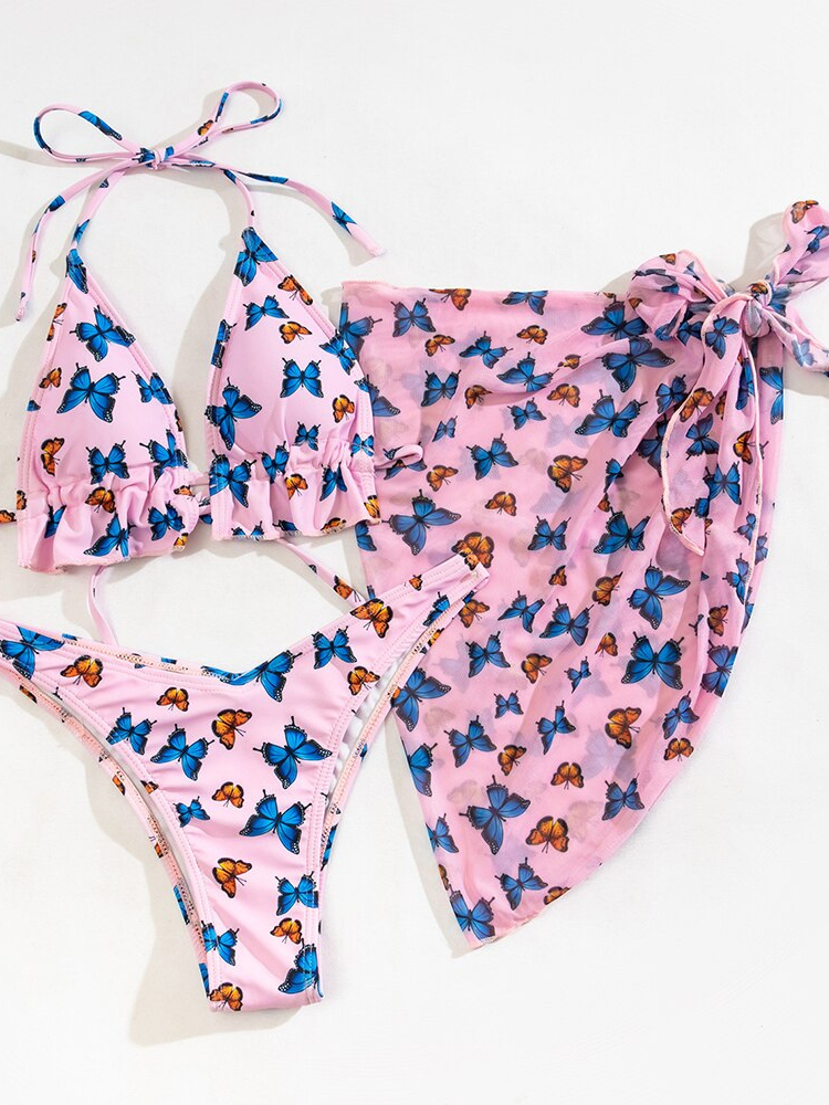 Bikini con estampado de mariposas en color