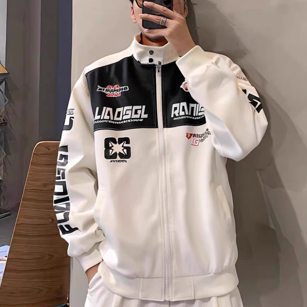 Chaqueta de PU de carreras americana