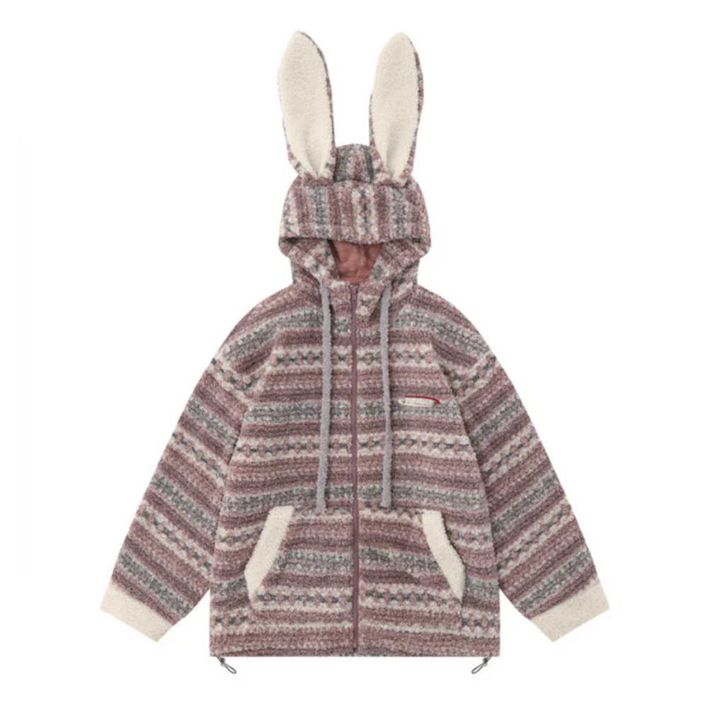 American Retro Striped Rabbit Coat