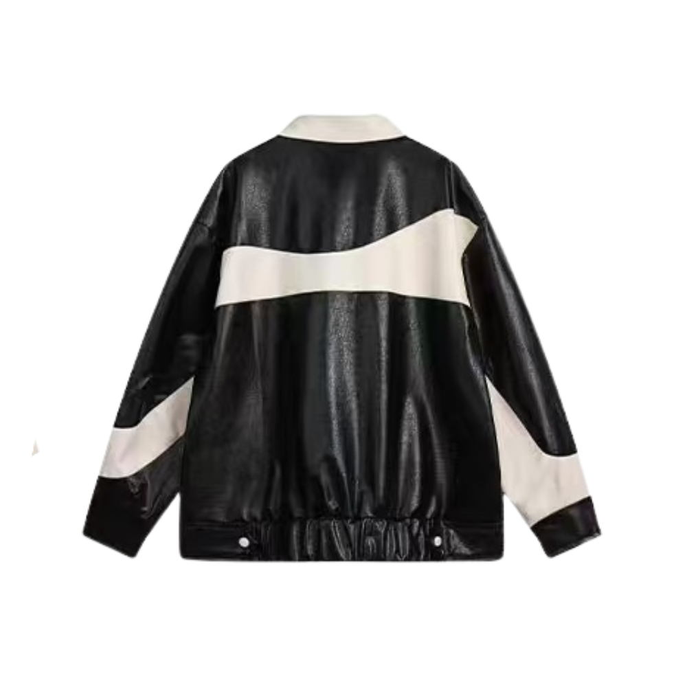 chaqueta de cuero con bloques de color