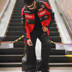 Chaqueta de motociclista con traje de béisbol