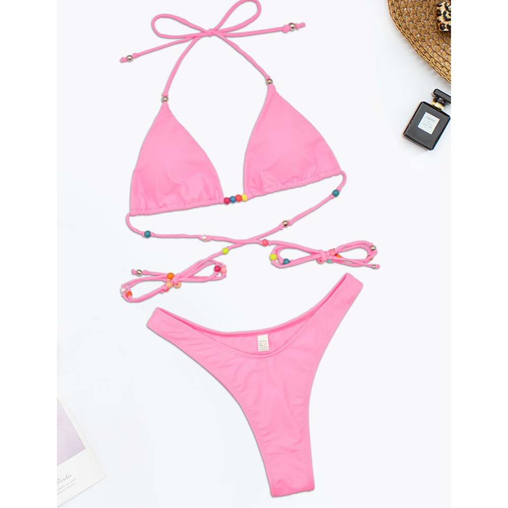 Solid Color Bandage Strappy Bikini