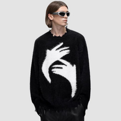 Retro Abstract Hand Fleece Sweater