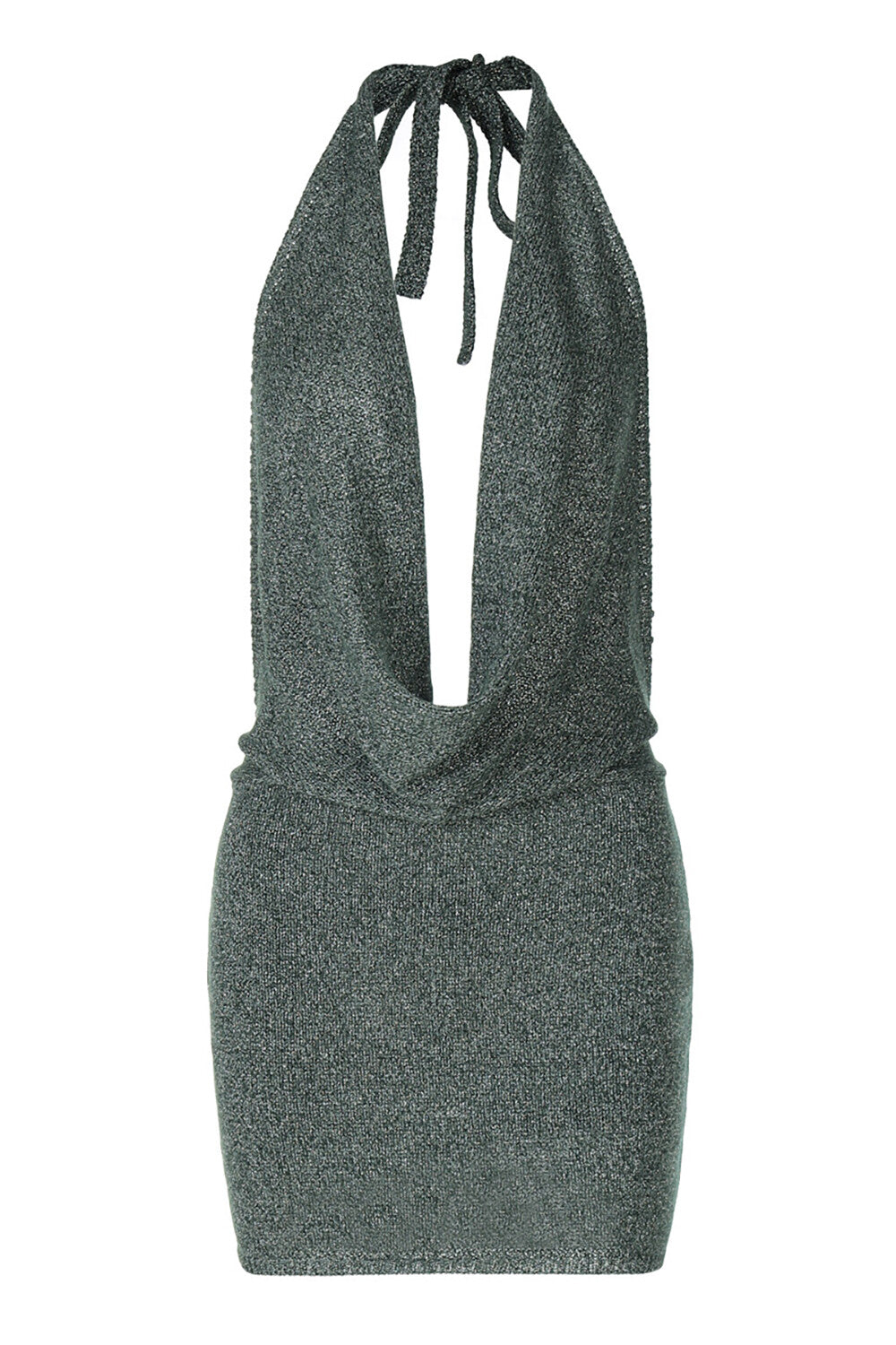 Shimmering Knit Cowl Neckline Bodycon Halter Mini Dresses - Green